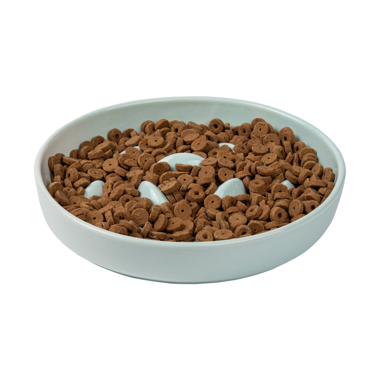 PAWIPALI Mint Green Slow Feeder Cat Bowl Ceramic with Stand - PAWIPALI