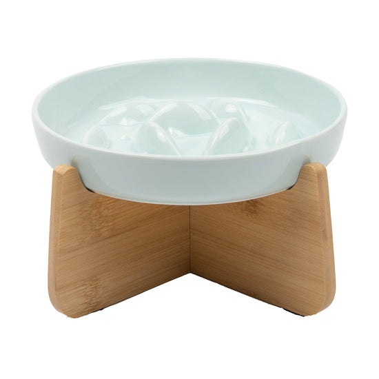 PAWIPALI Mint Green Slow Feeder Cat Bowl Ceramic with Stand - PAWIPALI